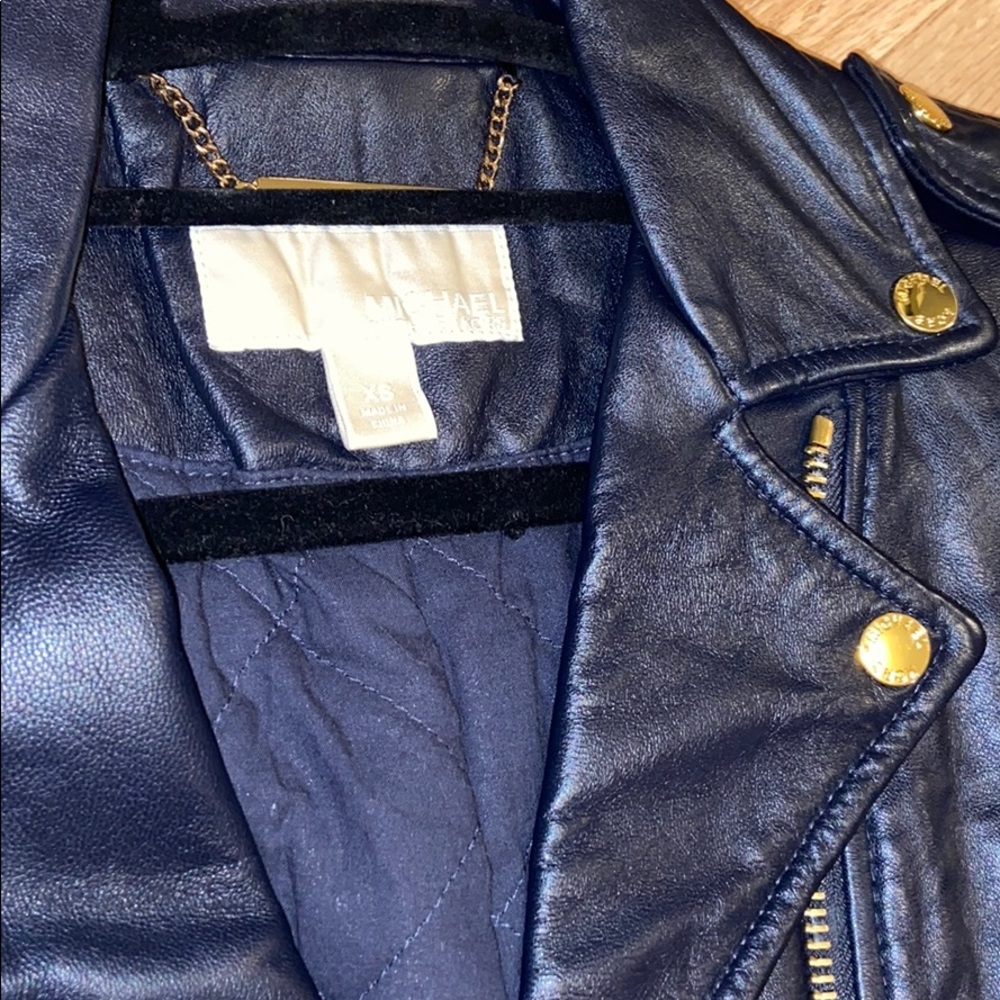 ❄️SALE!❄️NWOT Michael Kors Ink Blue Leather Jacket - Picture 9 of 11
